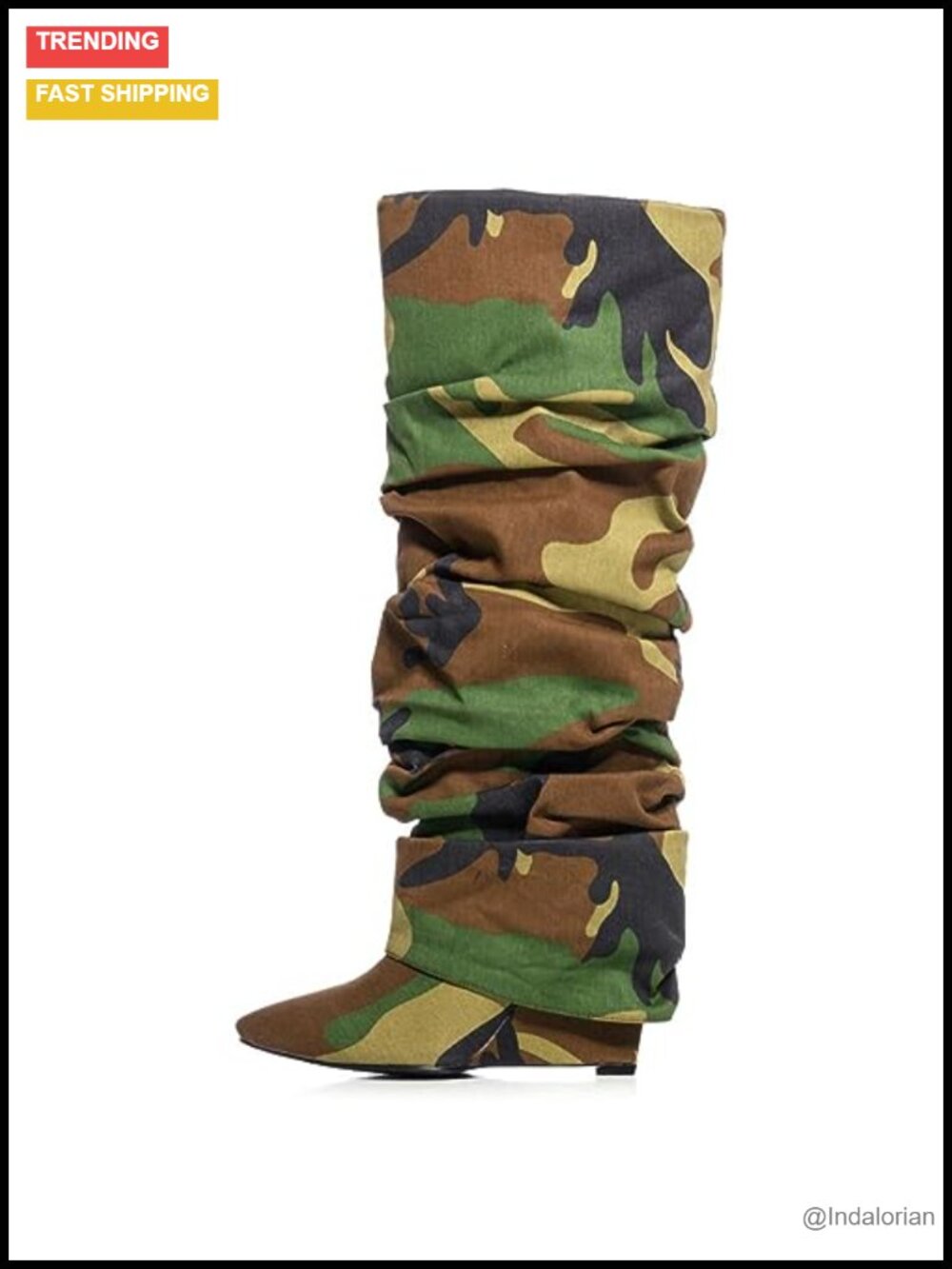 Women's Ruched Fold Over Wedge Knee High Wide Calf Boots Pointed Toe